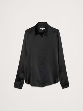 Banana Republic Everyday Silk Button Down Shirt Black Women’s Large Long Sleeve